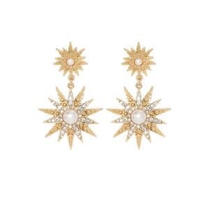 Double Star Dangling BaubleBar Gold And White Earrings